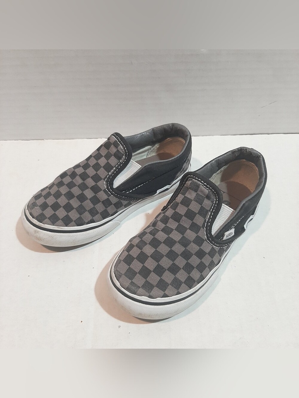 Toddler Shoes Vans Size 10 Black/pewter grey VANS Checkered Slip On Shoes